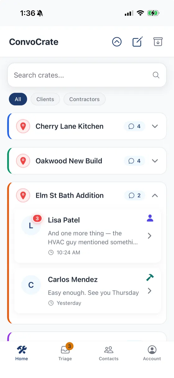 ConvoCrate app — Organize by Project