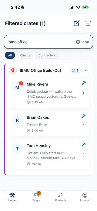 Actual app filtering crates by the IBMC office project name.